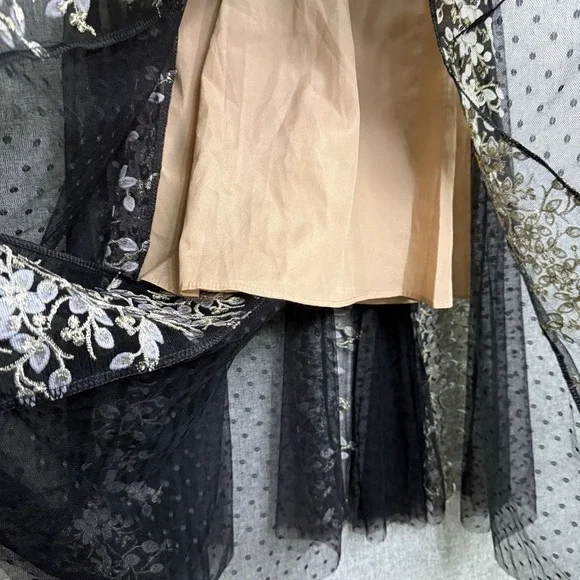 Shiran Fushi Floral Lace Black White Long Sleeve Midi Party Cocktail Dress L/XL - Picture 8 of 11